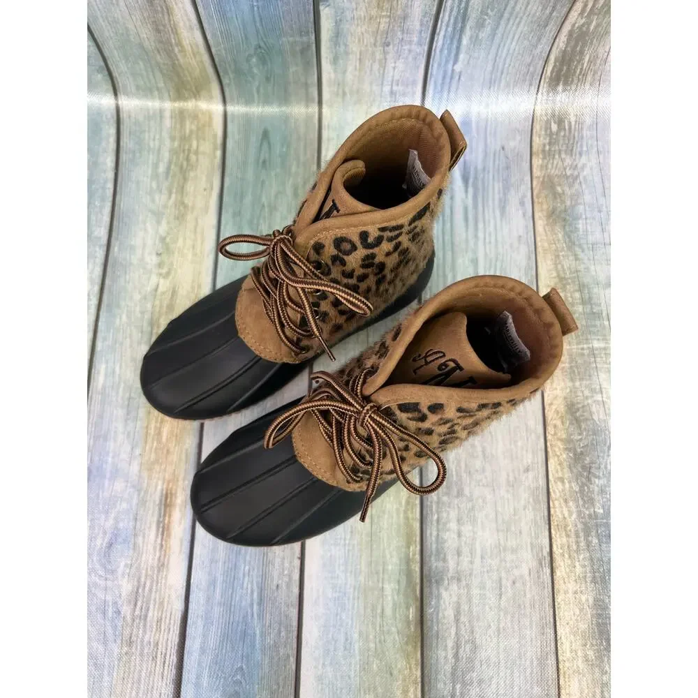 MarleyLilly Animal Print Rain Boots Size 13 Lace Up Winter Snow Boots